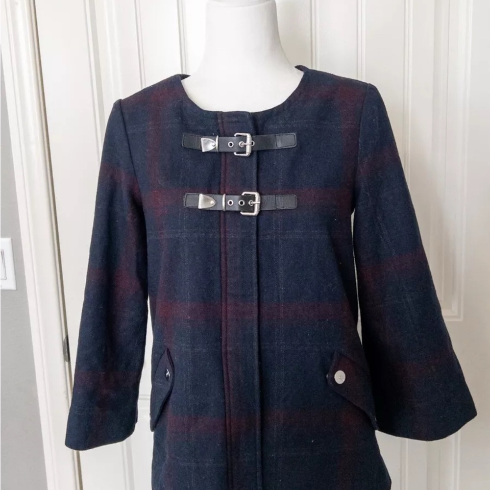 Guess Women's Wool Blend Blue Wine 3/4 Sleeve Jacket Coat Size Small with Zipper